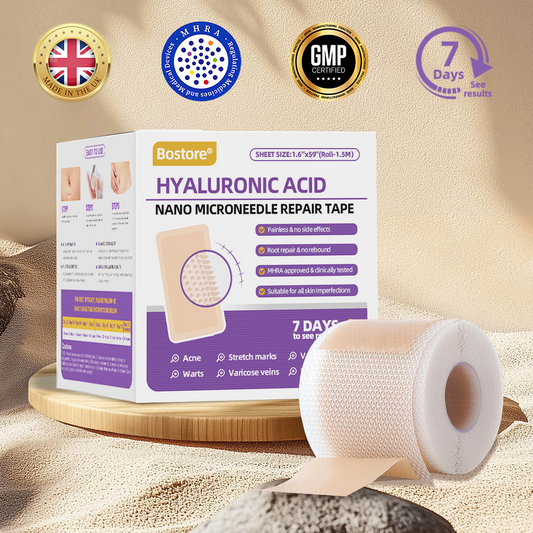 Celková důvěra v pleť začíná zde ✅ Bostore® Hyaluronová kyselina Nano Microneedle Repair Tape ✴️ Pro různé jizvy, strie, skvrny, keloidy, keratózy, akné, popáleniny, bradavice, pihy a křečové žíly.